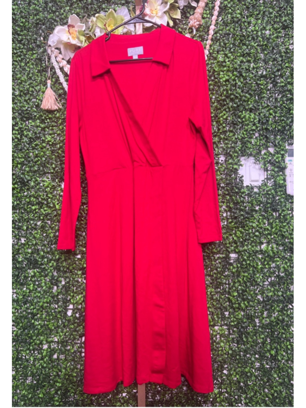 Women's PURE COLLECTION Red Long Sleeve Dress Size 14/16 MIDI - Picture 2 of 7